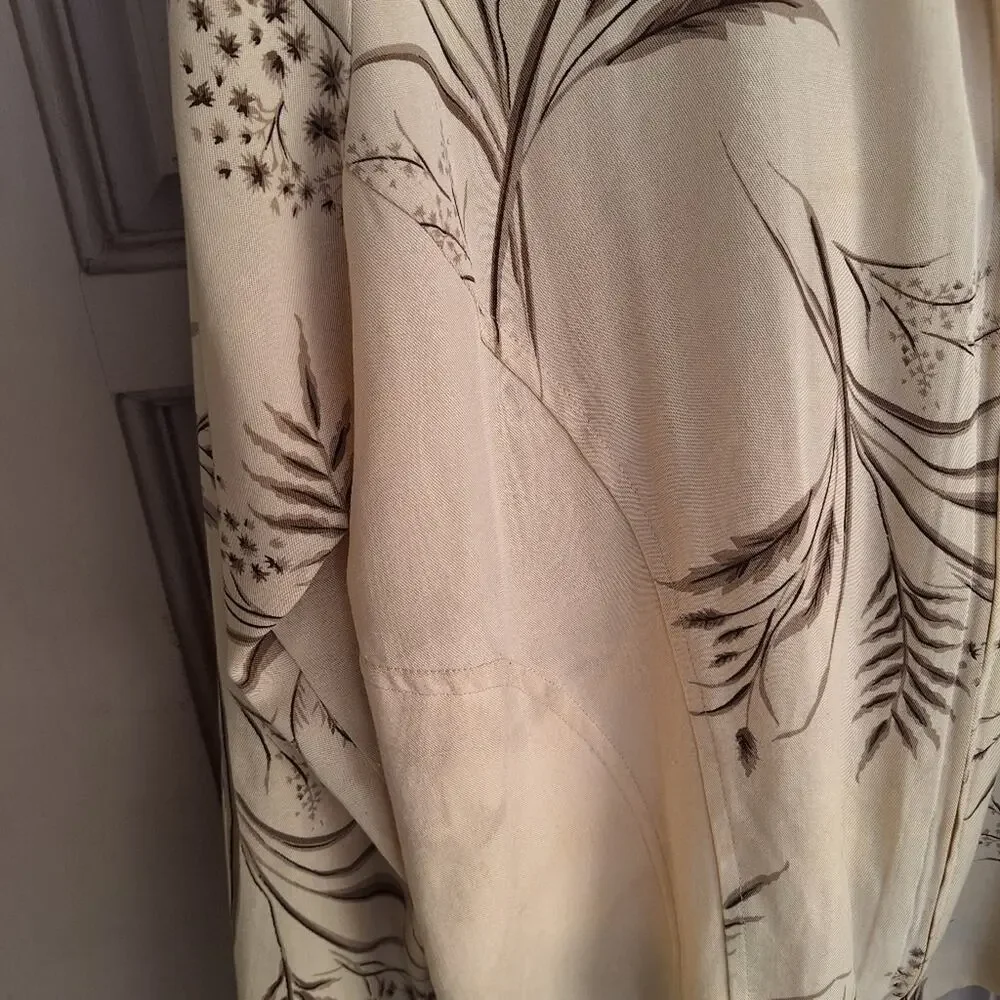 Classic Caribe Floral Beige Women's Jacket SzM Zip Front Pockets Rayon Blend